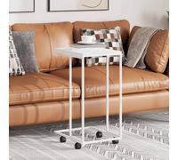 C-shaped side table White 40x30x63.5cm Engineered Wood Top Iron Frame ModernSlim