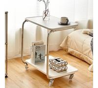 C Shaped Side Table with 360° Wheels, Double-decker Open Design, Space-saving for Living Room, Bedroom, Office