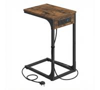 C-Shaped Side Table, End Table with 2 USB Ports and Outlets, for Couch, Sofa, for Bedroom, Living Room, Rustic Brown