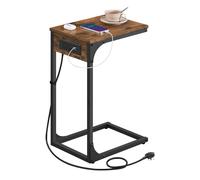 VASAGLE C-Shaped Side Table, End Table with Charging Station, for Couch, Sofa, Adjustable Feet, for Bedroom, Living Room, 2 USB Ports and Outlets,