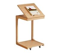 C-Shaped Side Table with Flip-Top & Wheels - Multifunctional Small Couch Table for Living Room Bedroom and Home Office - Space-Saving Design in Original Wood Color