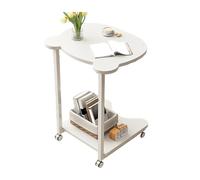C Shaped Side Table With Four 360° Universal Casters, C Table End Table With Two Tops, In The Shape Of A Little Bear, Two 60cm Iron Support Rods, Only 0.08㎡ Of Floor Space, White Black(A)