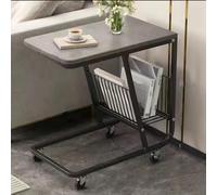 C Shaped Side Table with Universal Wheels - Narrow Snack Table for Small Spaces, Ideal for Living Room, Bedroom, Office - Versatile Couch Coffee Table