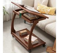 C Shaped Side Table With Wheels, Wooden Couch Table With 3-angle Tilting Top, 2-tier Rolling Sofa Bed Laptop Desk, Natural Brown 15.7 X 25.6 X 15.7IN