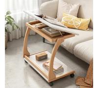 C Shaped Side Table With Wheels, Wooden Couch Table With 3-angle Tilting Top, 2-tier Rolling Sofa Bed Laptop Desk, Natural Natural 23.6 X 25.6 X 15.7IN