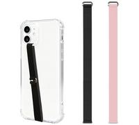 C-Shaped Silicone Clip Finger Phone Grip Strap - Reusable Stretchy Loop Holder for iPhone & Samsung Cases, Black + Pink