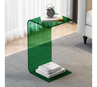 C Shaped Sofa Side Table, Acrylic End Table, Mordern Snack Table Small Coffee Table for Living Room, Bedside Table for Bedroom(Green,55cm)