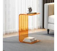 C Shaped Sofa Side Table, Acrylic End Table, Mordern Snack Table Small Coffee Table for Living Room, Bedside Table for Bedroom(Orange,55cm)