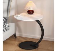 C Shaped Sofa Side Table, Round Side Table, Laptop Bed Table, End Table, Bedside Table, Vintage Coffee Table, End Tables for Office, Accent Table Office(Marble White black)