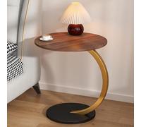 C Shaped Sofa Side Table with Wheels - Round End & Bedside Table for Office, Vintage Coffee Accent & Laptop Bed Table - Sturdy and Stylish Furniture Solution