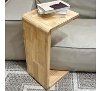C-Shaped Solid Wood Sofa Side Table Modern U-Shape Nesting Coffee Table Space-Saving Narrow End Tables for Living Room Balcony Small Spaces