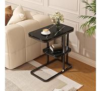 C-Shaped Two-Tier End Table for Couch & Sofa Modern Living Room & Bedroom Storage Faux Marble Top & Metal e Versatile Nightstand & Side Table (30 x 50 cm)
