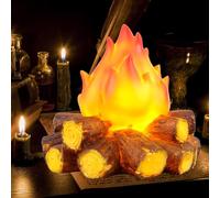 c, Simulation Fire Effect Light, Decorative Realistic Ambiance Lamp, Battery Powered Resin Flame Night Lights, Artificial Campfire Centerpiece for Halloween Christmas Decoration