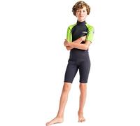2023 C-Skins Junior Element 3/2mm Back Zip Shorty Wetsuit - Anthracite Lime - Breathable - Unisex