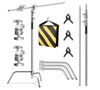 C Stand with Boom Arm, Heavy Duty Photography Light Stand, 6.8ft/210cm Stainless Steel C-Stand Kit with Sandbag, 2.8ft/87cm Boom for Studio Softbox and Reflector, Silver