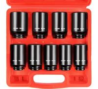 C&T 1/2-Inch Drive 9PCS Deep Impact Socket Set (29mm, 30mm, 31mm, 32mm, 33mm, 34mm, 35mm, 36mm, 38mm) - CR-MO Metric Axle Hub Nut Set, 6-Point Hex Impact Sockets for Automotive & Machinery