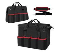 C&T 14-Inch 17-Pocket Heavy Duty Tool Bag, Portable Black Tool Organizer Storage Bag with Large Zipper for Men, Carrying Toolbag, Electrician Mechanic Construction