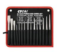 C&T 16-Piece Punch and Chisel Set with Storage Pouch, Including Taper, Cold Chisels, Pin, Center, Chrome Vanadium Steel