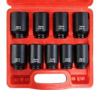 C&T Driveshaft Sockets,9 Piece 1/2" Heavy Duty Impact Socket Set (29, 30, 31, 32, 33, 34, 35, 36, 38mm) - CR-V Metric Axle Hub Nut Set, 6-Point Hex Impact Sockets for Automotive & Machinery