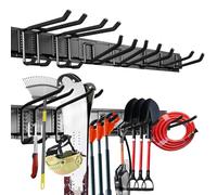 C&T Heavy Duty 48-inch Garden Tool Rack with 3 Rails and 7 Hooks, Customizable Garden Shed Workshop Storage System Holds 440lbs, for Yard Tools, Ski Equipment, Brooms and Shovels,Include Torpedo level