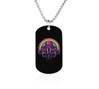 C-thu-l-hu Rainbow Personalized Memorial Necklace Printed Metal Pendant Birthday Gifts for Men Women 23.6in(60cm)