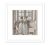 C W Eckersberg At A Window In The Artists Studio 8X8 Inch Square Wooden Framed Wall Art Print Picture with Mount Artery8 White One Size