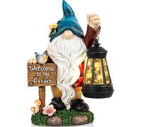 C&Y&G&X Garden Gnome Statue,Outdoor Gnome Decor Solar Lantern Lights and Welcome Sign,Yard Art Decorations, Ideal Housewarming Gift