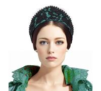 C-ZOFEK Anne Boleyn Headband Velvet Pearl Tudor French Hood Gothic Renaissance Hair Accessory (Green)