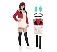 C-ZOFEK Momo Ayase Dan Da Cosplay Costume Full Set Outfit Red Suite Jacket Knitted Dress for Women Halloween (X-Small)