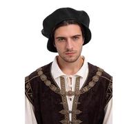 C-ZOFEK Tudor Beret Hat with Short Flap in the Back for Medieval Renaissance Cosplay (Black)