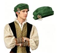 C-ZOFEK Tudor Hat with Decorative Pin, Medieval Renaissance Beret, Brown and Black, Green, One size fits most