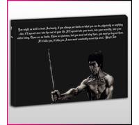 C023 Bruce Lee Sketch Quote Framed Ready To Hang Canvas Print, Celebrity Icons, Pop Street Wall Art, Picture