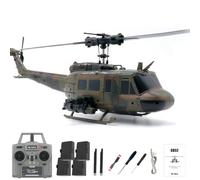 C032 UH-1 Huey RC Helicopter for Adults, 1/48 Scale 2.4G 6CH Flybarless RC Military Aircraft Model with 6-Axis Gyroscope, 3D Inverted Flight, Optical Flow Positioning - 4 Battery
