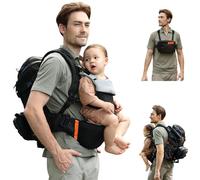 C1 All in 1 Modular Baby Diaper Bag Backpack for Dad, with Convertible Baby Carrier & Hip Seat & Chest Bag, Easy to Wear & Switch, 500D Tactical Fabric, Baby Carrier for Newborn to Toddler (Black)