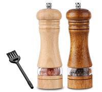 C100AE Wood Spice Mills, Set of 2 Pepper and Salt Mill with Ceramic Grinder, Manual, Unfilled, Transparent and Wood Color, 150g, Adjustable Grinding Levels