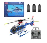 C123 1/36 Scale EC135 RC Helicopter, 2.4G 6CH Single-Rotor Remote Control Helicopter, 6G Mode & 6-Axis Gyro Aircraft Model Gift Toy for Adult - 3 Battery