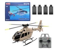 C123 1/36 Scale EC135 RC Helicopter, 2.4G 6CH Single-Rotor Remote Control Helicopter, 6G Mode & 6-Axis Gyro Aircraft Model Gift Toy for Adult - 4 Battery