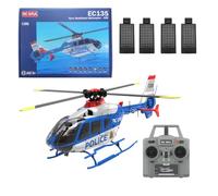 C123 1/36 Scale EC135 RC Helicopter, 2.4G 6CH Single-Rotor Remote Control Helicopter, 6G Mode & 6-Axis Gyro Aircraft Model Gift Toy for Adult - 4 Battery