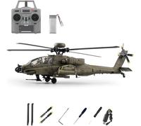 C170 AH-64D 1/48 Scale RC Helicopter with One-Key Inverted Flight, 2.4G 6CH Flybarless Brushless Motor Military RC Aircraft with Optical Flow & TOF Altitude Hold for Hobbyists - Army Green/1 Battery