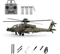 C170 AH-64D Brushless RC Helicopter, 1/48 Scale 6CH Flybarless 3D Flip RC Helicopter with One-Key Inverted Flight, TOF Altitude Hold & Optical Flow Positioning for Hobbyists - Army Green/3 Battery