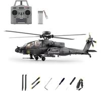 C170 AH-64D Brushless RC Helicopter, 1/48 Scale 6CH Flybarless 3D Flip RC Helicopter with One-Key Inverted Flight, TOF Altitude Hold & Optical Flow Positioning for Hobbyists - Dark Grey/1 Battery