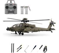 C170 AH-64D Brushless RC Helicopter, 1/48 Scale 6CH Flybarless 3D Flip RC Helicopter with One-Key Inverted Flight, TOF Altitude Hold & Optical Flow Positioning for Hobbyists - Army Green/2 Battery