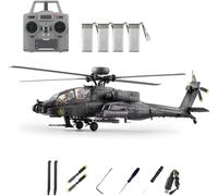 C170 AH-64D Brushless RC Helicopter, 1/48 Scale 6CH Flybarless 3D Flip RC Helicopter with One-Key Inverted Flight, TOF Altitude Hold & Optical Flow Positioning for Hobbyists - Dark Grey/4 Battery