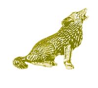 C18 Wolf GOLD CHROME FINISH English Pewter pin badge with butterfly clasp clip