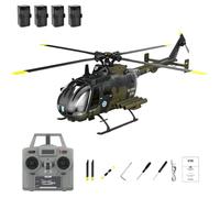 C180 BO105 6CH Remote Control Helicopter, 1:25 Scale 2.4G 6-Axis Gyro Brushless Motor RC Helicopter with Barometric + TOF Radar Dual Altitude Hold & Optical Flow Positioning - Camouflage/4 Battery