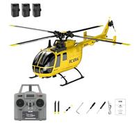 C180 BO105 6CH Remote Control Helicopter, 1:25 Scale 2.4G 6-Axis Gyro Brushless Motor RC Helicopter with Barometric + TOF Radar Dual Altitude Hold & Optical Flow Positioning - Yellow/3 Battery