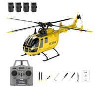 C180 BO105 6CH Remote Control Helicopter, 1:25 Scale 2.4G 6-Axis Gyro Brushless Motor RC Helicopter with Barometric + TOF Radar Dual Altitude Hold & Optical Flow Positioning - Yellow/4 Battery