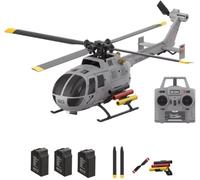 C186S BO105 Remote Control Helicopter, 1/48 Scale 6CH Single-Rotor Flybarless Realistic Intelligent RC Helicopter Model with Optical Flow Positioning, One-Key TOL & Missile Mounting Rack, Grey