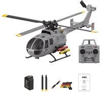 C186S BO105 Remote Control Helicopter, 1/48 Scale 6CH Single-Rotor Flybarless Realistic Intelligent RC Helicopter Model with Optical Flow Positioning, One-Key TOL & Missile Mounting Rack, Grey