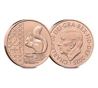 C1BLY's 2025 King Charles III Commemorative Two Pence Coin, Red Squirrel Design, Royal Mint, Brilliant Uncirculated